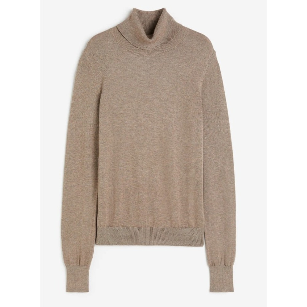 H&M Women Turtleneck Sweater Cocoa Taupe Medium Minimalist Neutral Parisian Chic